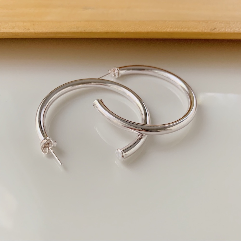 Silver Tube Hoops | 18k White Gold Filled - Picture 3 of 5